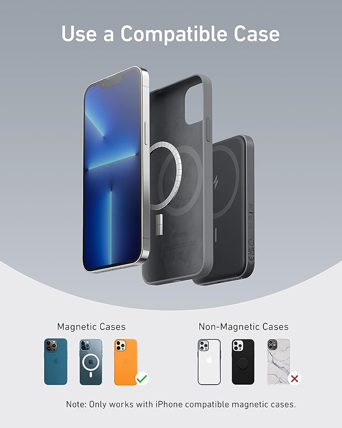 Anker 621 Magnetic Portable Charger (MagGo), 5,000mAh Wireless Power Bank with USB-C Cable, Magsafe-Compatible Battery Pack for iPhone 16/15/14/13/12 Series