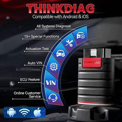 Thinkdiag OBD2 Scanner Bluetooth Full System Bidirectional Diagnostic Scan Tool OE Level Code Reader with ECU Function 15+ Reset Service FCA AutoAuth All Software 1 Year Update Fits for iOS & Android