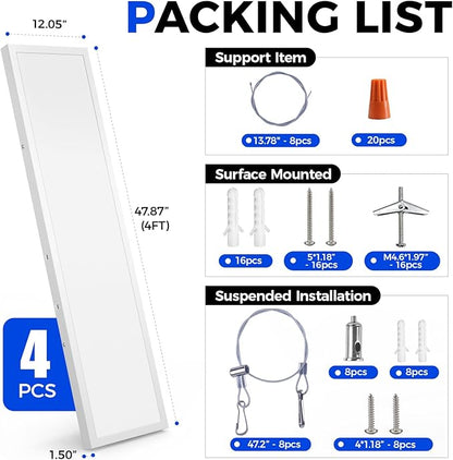 Barrina 1x4 LED Flat Panel Light Surface Mount, 8640LM 72W, 0-10V Dimmable, Selectable Flat Panel Ceiling Lights Fixture, 5CCT 3000K/3800K/4500K/5200K/6000K, Flush Mount for Kitchen, Garage, 4 Packs