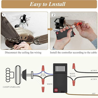 Hampton Bay Universal Ceiling Fan Thermostatic Remote Control Kit with Wall Holder for Hunter Home Decor Harbor Breeze，3-Speed Light Dimmer Timer Replacement for HD3 TR222A 98108 98130 98101 98131