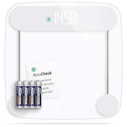 Greater Goods AccuCheck Digital Scale for Body Weight - Accurate Digital Bathroom Scale with High-Precision Sensors, Large Easy-to-Read Backlit Display, 400 lb Capacity, Auto Step-On (Clear)