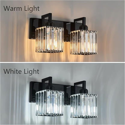 FDPBY Modern Bathroom Vanity Light 2-Lights Plating Black Vanity Light Crystal Wall Light Bathroom Light Fixtures