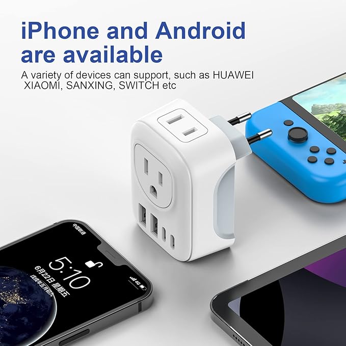 2 Pack European Travel Plug Adapter, VYLEE International Travel Adapter with 2 Outlets 4 USB Ports(2 USB C), 6 in 1 Type C Travel Essentials Charger for US to Most of Europe EU Italy Spain France