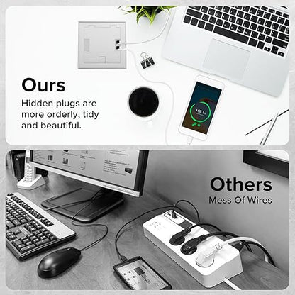 Vagueior Recessed Flat Hidden Floor Electrical Outlet Box Kit,Stainless Steel Cover with 2 * 20A+ 1 * 15A Receptacle Outlet,+2 * 5V/4.8A USB Port+1*RJ45 Port,UL Certified,Silver