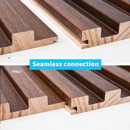 Art3d Slat Wood Wall Paneling for Interior and Ceiling Decoration - Pack of 4pcs + 1pc End-Trim, Size 108 x 5.7in.- Walnut