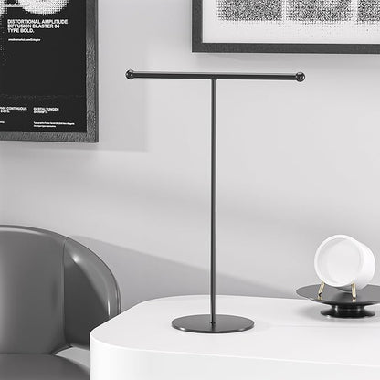Justsoso Metal T-Bar Necklace Holder Stand, Necklace Hanging Display Stand, Tabletop Jewelry Organizer Stand for Necklace Bracelet Earring Display (Black With Metal Base)