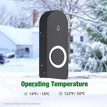 AIDA Lighted Wireless Doorbell for Home, Waterproof Battery Doorbell Wireless 1,000ft Range, 5 Volume Levels with 58 Chimes & LED Flash on Receiver (Black, 1 transmitter & 2 Receiver)