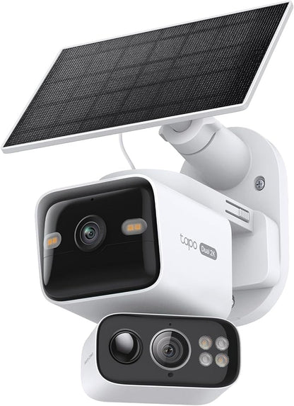 Tapo 2K Dual Lens Pan/Tilt Security Battery Camera Wireless w/Solar Panel, 165° Wide-Angle + 6mm Telephoto, Free Person/Vehicle Detection, 360° Pan, SD/Cloud Storage, Works w/Alexa & Google, C645D KIT