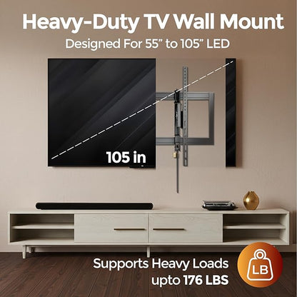 ynVISION.DESIGN Tilt TV Wall Mount for Large TVs 55-105 in | Tilt & Swivel | Pulls Out 7in for Easy Access | Max VESA 1000x600 mm & 176 lbs | Designed to hit 3 Studs | Anti-Theft & Slides to Center