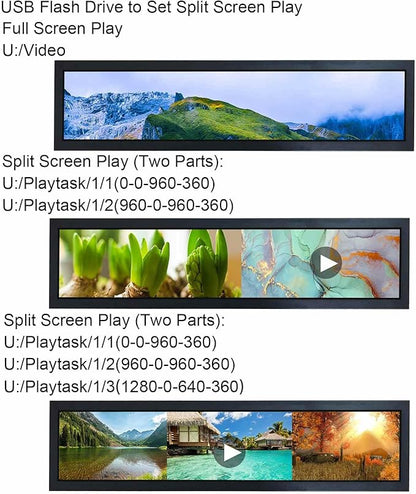 VSDISPLAY 28'' Advertising LCD Monitor 1920x360 IPS Stretched Bar Screen Outdoor High Brightness Support USB Input Auto Copy Autoplay for Supermarket Exhibition Store Advertisement Display