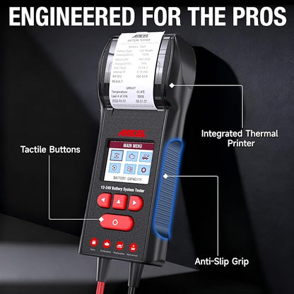ANCEL BST600 Car Battery Tester with Printer - 12V/24V, 100-2000 CCA, Digital Auto Battery Load Tester - Cranking and Charging System Test for Heavy Duty Truck, Marine, Motorcycles, RVs, SUVs, Boats