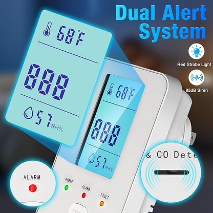 4in1 Combustible Natural Gas & Carbon Monoxide Detector, CO Leak Detector Home Air Quality Monitor with Digital Display for Temperature and Humidity, Kitchen & RV Alarm