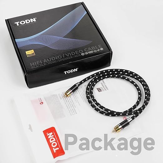 TODN Audiophile Digital Coaxial Audio Cable RCA to RCA Male Subwoofer Cable 75-Ohm SPDIF Coax with OCC-Core Dual Shielded for HiFi Systems (3ft /1m)