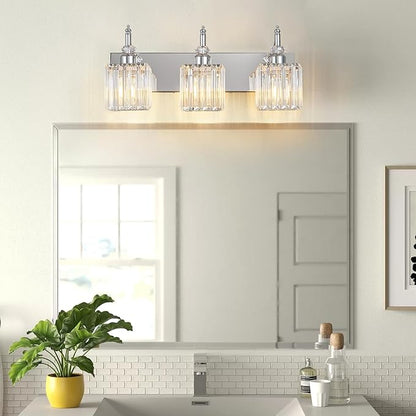 BBLLWJ Modern Bathroom Vanity Light 3-Light Chrome Crystal Light Fixtures Over Mirror for Bathroom Wall Sconce