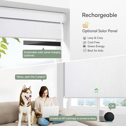 Zshine Motorized Blackout Window Blinds Customize Width (23-95 Inches) Remote Control Wireless and Rechargeable Roller Shades Blinds for Windows, Home, Office, Hotel, Club, Restaurant(82006G)