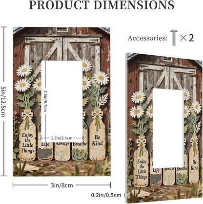 Bvtewkhz Rustic Daisy Barn Door Flowers 1 Gang Single Rocker Decorative Light Switch Covers Electrical Faceplate Switch Plates for Bathroom Kitchen Home
