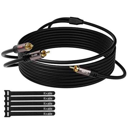 Kxable RCA Y-Adapter Splitter Cable 50 Feet, 1 RCA Male to 2 RCA Male Stereo Audio Subwoofer Cable, Bi-Directional, for Home Theater, Hi-Fi System, Amplifier, Speaker, 24K Gold Plated, OD:5.0MM
