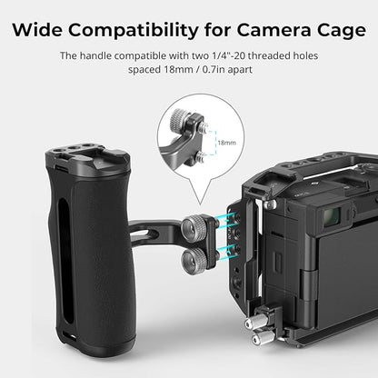 SmallRig Mini Side Handle with 1/4" -20 Screws for Camera Cage, Up and Down Adjustable, for Left or Right Hand, Ergonomic Camera Handle with Built-in Cold Shoe and Threaded Hole - 4756