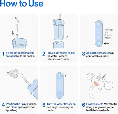 usmile C10 Portable Water Flosser – Travel-Friendly, 95-Day Battery, 4 Modes, 360° Nozzle, 180ml Tank, IPX7 Waterproof, Dentist-Recommended for Braces, Implants & Sensitive Gums (Blue)