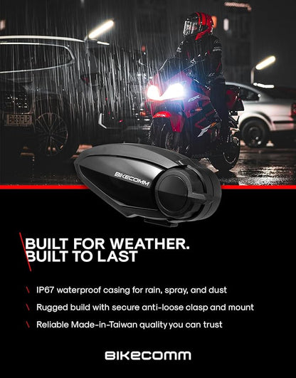 BIKECOMM BK-S2 Motorcycle Bluetooth Headset Intercom – 1200M Range Wireless Speakers - Helmet Communication System, IP67, Carbon, Twin Pack