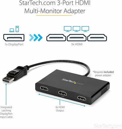 StarTech.com 3-Port Multi Monitor Adapter - DisplayPort 1.2 to 3x HDMI MST Hub - Triple 1080p HDMI Monitors - Video Splitter for Extended Desktop Mode on Windows PCs Only - DP to 3x HDMI (MSTDP123HD)