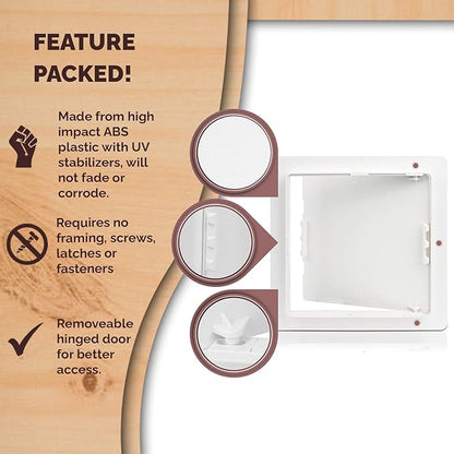 Morvat Access Panel 8x8 Inch for Drywall & Ceiling with Door, Heavy-Duty Durable ABS Plastic & Easy Install Access Box, Wall Hole Cover Plate for Plumbing & Electrical Cables & Wiring, White