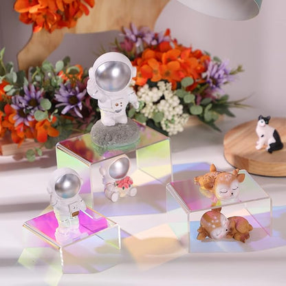 Chuangdi 2 Sets Acrylic Display Risers, Product Stand, Jewelry Display Riser Shelf Showcase Fixtures for Dessert Cupcake Candy Figure Treat Action Showcase(Rainbow Color,Small Set)