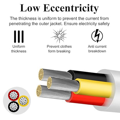 18 Gauge 3 Conductor Electrical Wire, 32.8FT Low Voltage 18/3 Tinned Copper Stranded 3 Wire Cable, 18 AWG White Flexible Extension Power Cord for Automotive, LED Lamp, Outdoor Landscape Lighting Etc