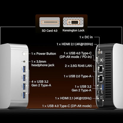 GEEKOM A9 Max AI Mini PC, with AMD Ryzen AI 9 HX 370 (80 Tops), Copilot+ PC, Radeon 890M, 32GB DDR5 (Not LPDDR), 2TB SSD, Win 11 Pro, WiFi 7, BT 5.4, USB4, HDMI 2.1, Dual 2.5GbE, 8K, 3-Year Warranty