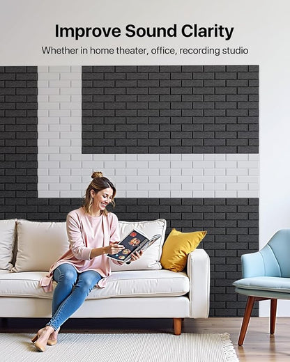 Soundproof Wall Panels Self-adhesive, Acoustic Panels 18 Pack Brick Wall Panels, High Density Sound Absorbing Panel for Walls, Office,Reccording Studio, Ceiling 12" X 12" X 0.4" Black