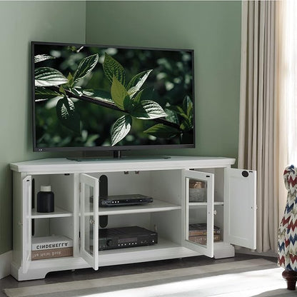 Leick Home Mateo Corner TV Stand, for 65 in. TV, 2 Glass Doors and 2 Soild Doors, White, 85386