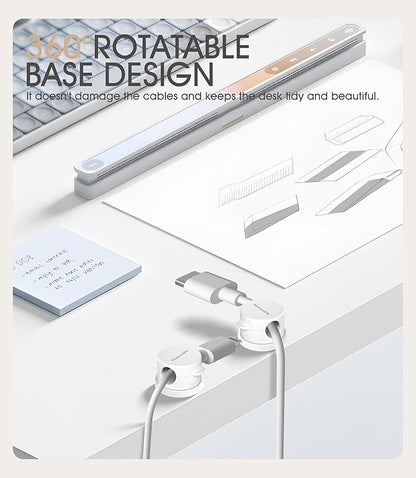 9 Pack Spring Cord Organizer Cable Clips [Locking Cable Rotatable], 2025 Latest Nearockle Phone Charging Cord Holder Cable Management for Car, Nightstand, Office Desk Accessories (White)