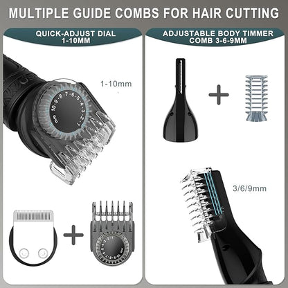 Scttomon Beard Trimmer for Men Professional Mens Beard Grooming Kit T-Blade Trimmer Electric Shaver Razor Nose Body Trimmer Hair Cutting Kit Cordless 7 in 1 Black