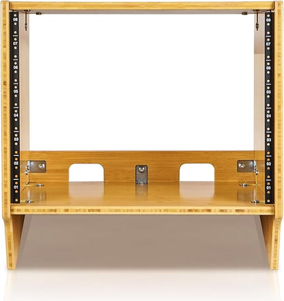 Sound Town DIY 8U Angled Desktop Turret Studio Rack, Solid Carbonized Bamboo, Assembly Required (STBR-8SL)