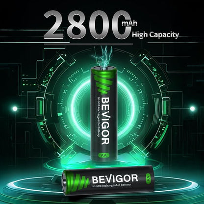 BEVIGOR AA Rechargeable Batteries 2800 mAh High Capacity 1500 Cycle, 1.2V NiMH Low Self Discharge AA Battery, 4 Count