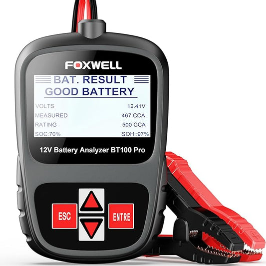 FOXWELL BT100 Pro Car Battery Tester, 12V Battery Load Tester, 100-1100CCA Automotive Alternator Tester Digital Auto Battery Analyzer for Car Truck Motorcycle SUV, Boat, RV, Marine & Pickup