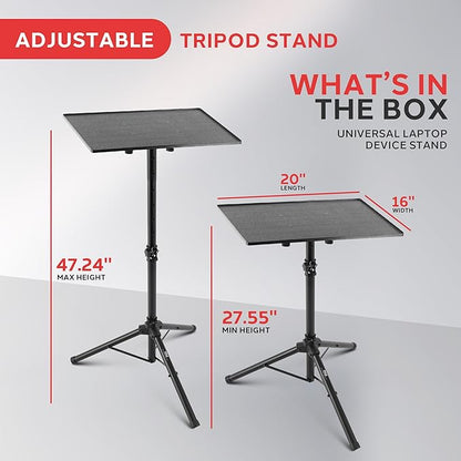 Pyle Projector Stand Tripod 28.0'' - 50.0'', Pro DJ Laptop, Easy Setup, Portable Studio Stand for Laptops, Mixers, and Projectors, Height Adjustable for Stage, Home, Studios, Stable and Versatile
