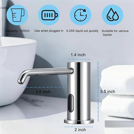 Automatic Soap Dispenser Touchless for Kitchen Bathroom Sink Built in Electric Soap Dispenser Infrared Sensors Liquid Commercial Dispenser with Bottle and Pump 33.81oz/1000ml (Chrome)
