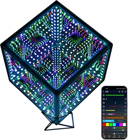 Heepulor Infinity Hyper Cube LED Table Lamp, Color-Changing Music-Sync APP-Controlled Ambient Light for Gaming, Party, Home (6 Inchs)