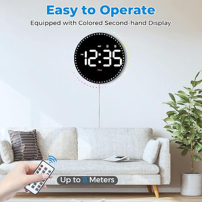 SZELAM Digital Wall Clock,10" Digital Clock Large Display with Remote Control,Adjustable Brightness, Calendar, Temperature, 12/24 H, for Living Room Office Bedroom Elderly Adults