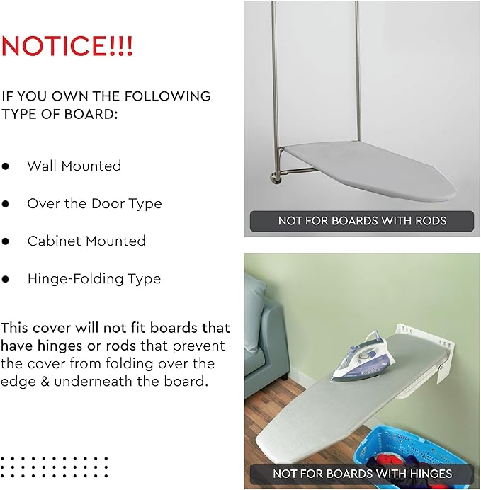 Encasa XO Ironing Board Cover and Pad 49"x18" - 4mm Felt Wide Iron Board Cover with Padding - Heat Resistant, Stain-Safe Dye, Non Slip Elastic Bungee Cord Tightening Iron Table Cover Ice Blue