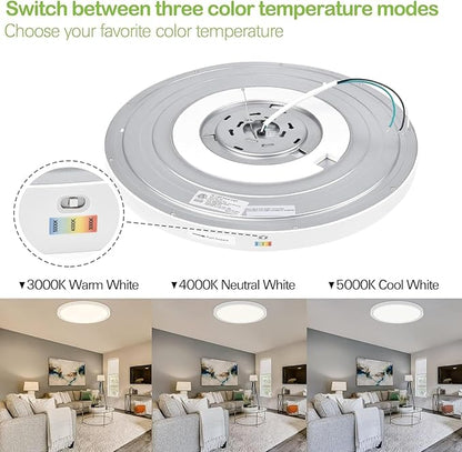 hykolity 18 Inch LED Round Flat Panel Light, White, 32W, 3200lm, 3000K/4000K/5000K CCT Selectable, 120°Beam Angle, Dimmable Edge-Lit Flush Mount Ceiling Light Fixture - ETL Listed