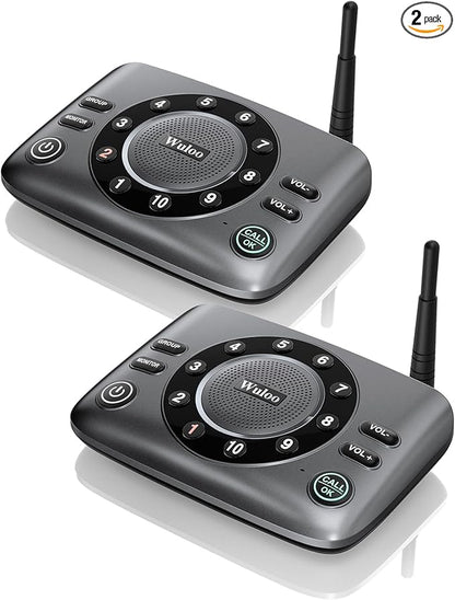 Hands-Free Intercoms Wireless for Home Business, Wuloo Upgrade Two Way Audio Intercom System for Elderly, Full Duplex Room to Room Intercom with 5280 ft Range Clear Sound Anti-Interference, Pack of 2
