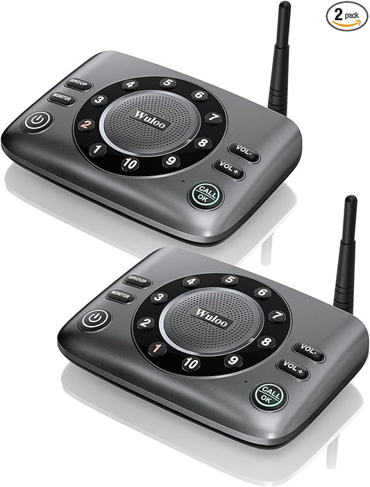 Hands-Free Intercoms Wireless for Home Business, Wuloo Upgrade Two Way Audio Intercom System for Elderly, Full Duplex Room to Room Intercom with 5280 ft Range Clear Sound Anti-Interference, Pack of 2