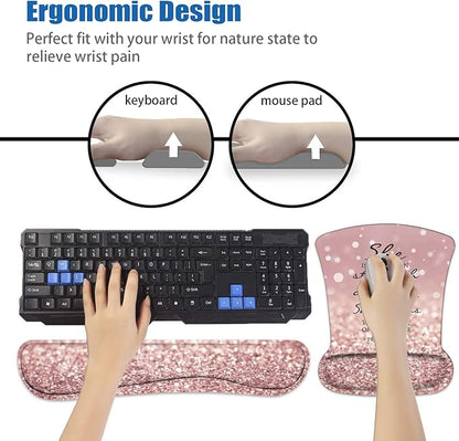 Ergonomic Mouse Pad Wrist Support and Keyboard Wrist Rest Set with Coasters, Non-Slip PU Base, Easy Typing and Relieve Wrist Pain, Perfect for Home Office Working Studying, Bible Verses Proverbs 31:25