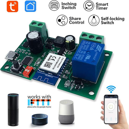Newgoal WiFi Wireless Inching Relay Switch Momentary DIY Smart Home Remote Control DC 5-32V AC 90-250V Compatible With Alexa Echo IFTTT (Using TUYA/Smart Life APP)