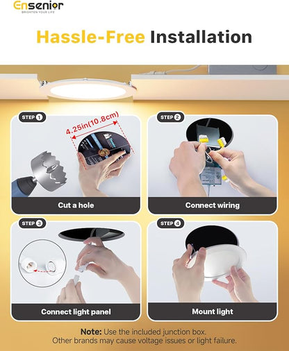 Ensenior 12 Pack 4 Inch LED Recessed Ceiling Light, Dimmable, 4000K Cool White, 750LM 9W 120V, High Brightness Canless Wafer Downlight - ETL&FCC&IC