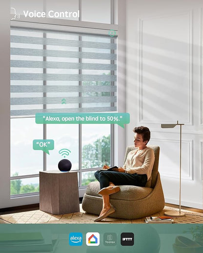 Yoolax Motorized Blinds with Remote, Electric Zebra Blinds for Indoor Windows, Room Darkening Smart Shades with Voice Control, Compatible with Alexa Google Home, APP Control, 47" W x 72" H, Grey