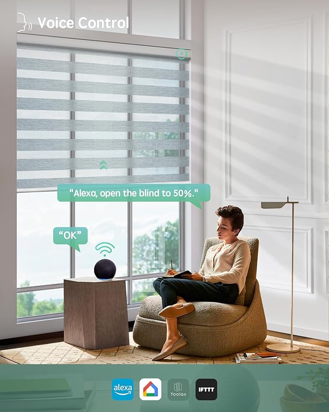 Yoolax Motorized Blinds with Remote, Electric Zebra Blinds for Indoor Windows, Room Darkening Smart Shades with Voice Control, Compatible with Alexa Google Home, APP Control, 36" W x 72" H, Grey