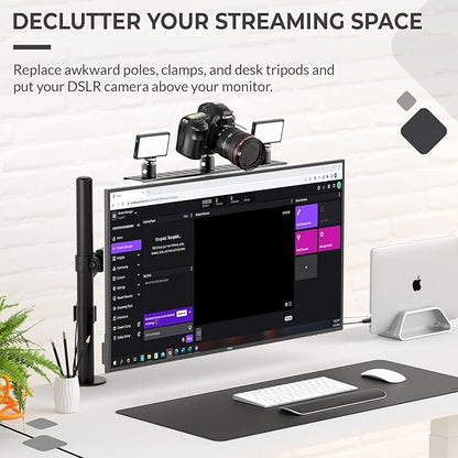 HumanCentric DSLR Monitor Mount Large, Desk Camera Mounting, Light Webcam, Microphone Shelf for Monitor VESA Arm, Replace Clamp Tripods, 100x100mm Patterns, Aluminum, Hardware Included